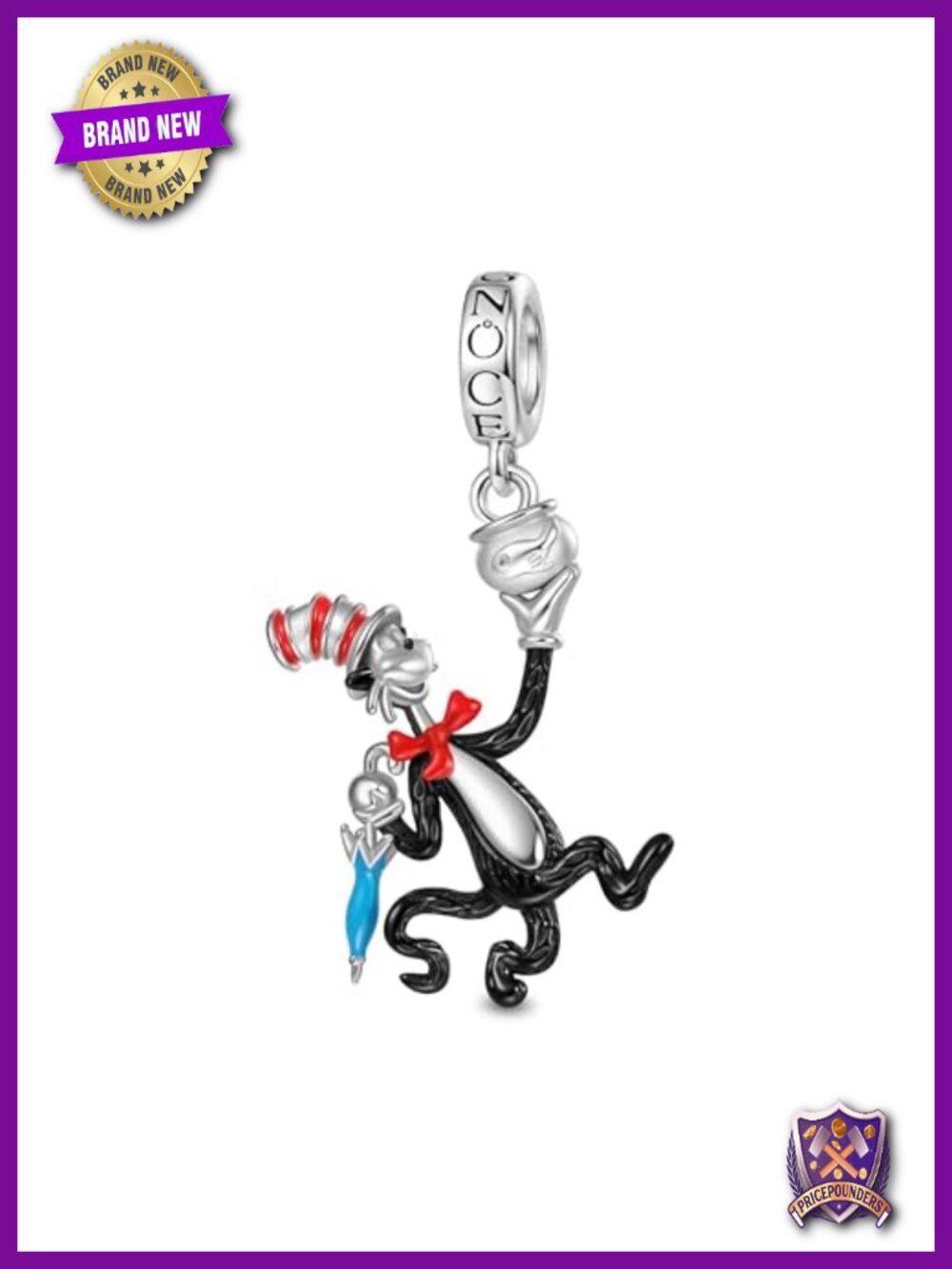 Sterling Silver Cat in the Hat Pendant Dangle Charm Bracelet